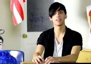 Sexy emo twink gives a hot classroom interview