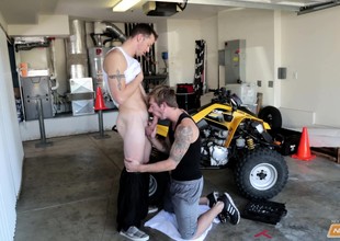 Two hot hunks take their asses for a cock ride on a yellow motorbike
